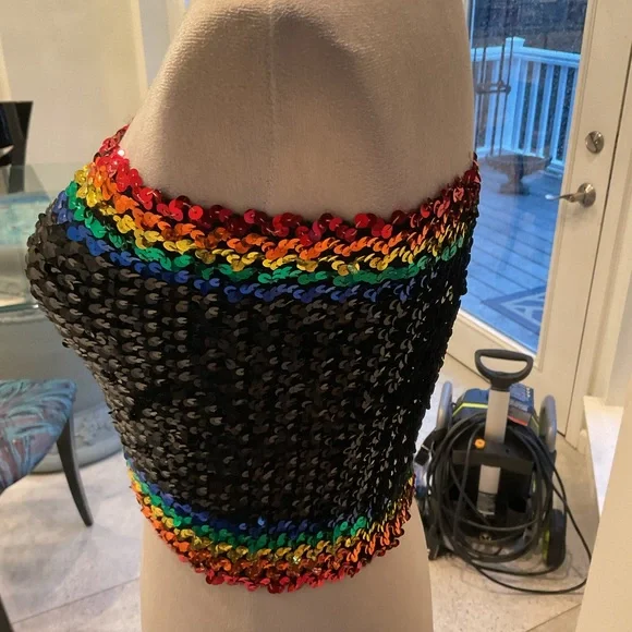 Vintage 70s Rainbow Sequin Tube Top - Picture 4 of 15